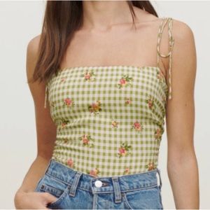 Reformation Green Lupe Patio Top, Size 4